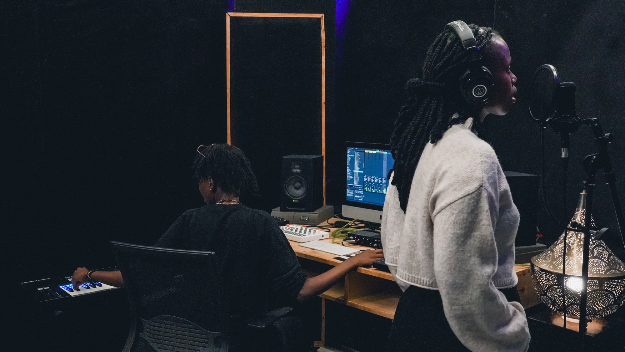 Artists recording vocals in the Santuri studio